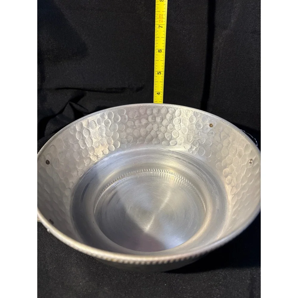 Vintage Hammered Aluminum Covered Casserole‎ Dish Floral Fruit Repousse 8 inch